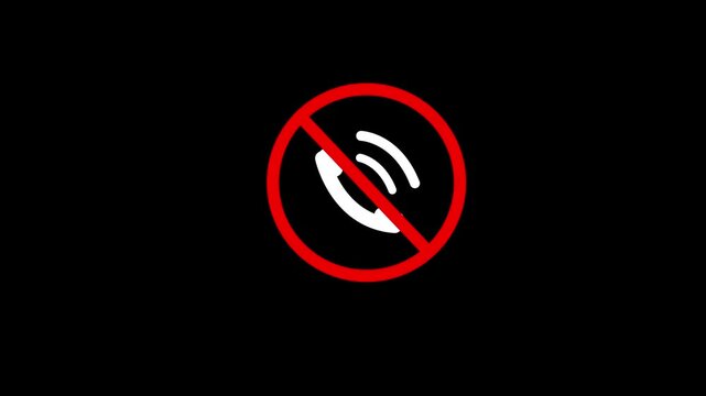 No calls sign concept motion graphics animation.phone being disabled on a black background.