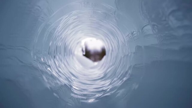 Abstract swirling water vortex with a dark center and red accent.