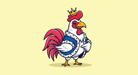 Cartoon rooster wearing a royal crown and cape. © Caroline Studio