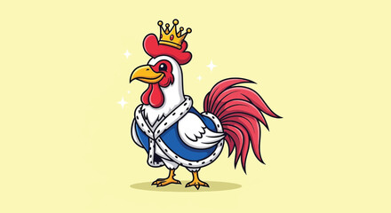 Cartoon Rooster Wearing A Royal Crown And Cape Illustration. © Caroline Studio