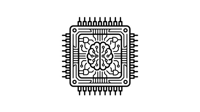 Central processing unit with integrated artificial intelligence brain symbol.