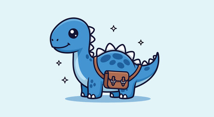 Cute cartoon blue dinosaur character with a school bag. © Caroline Studio