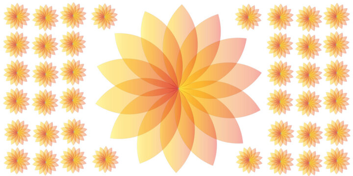Luxury Abstract Orange Lotus Flower Mandala with Soft Transparent Petal Background Design.