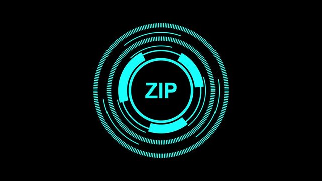 Futuristic ZIP Interface with Digital Compression Elements in 4K animatio motion graphics video.