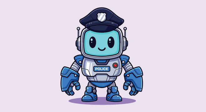 Cute cartoon robot police officer character mascot.
