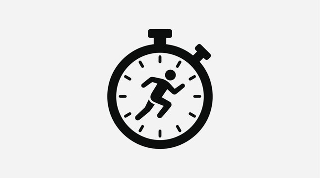 Running Man Within Stopwatch Icon for Workout Timer and Fitness Tracking