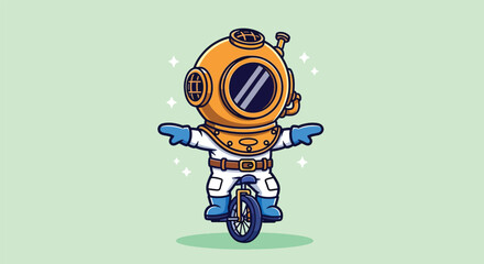 Cute diver mascot riding a unicycle illustration. © Caroline Studio