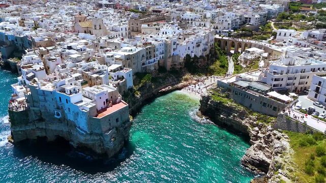 View of Polignano a Mare, a town in the Metropolitan City of Bari, Apulia, Italy, located on the Adriatic Sea