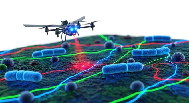 Drone with laser scanning technology mapping terrain in 3d vector art, futuristic and innovative isolated on transparent background