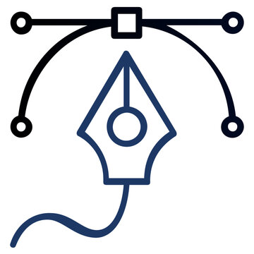 Precise pen tool vector icon with anchor points for digital illustration and graphic design software, minimalist line representation of path creation and professional creative drawing tools.