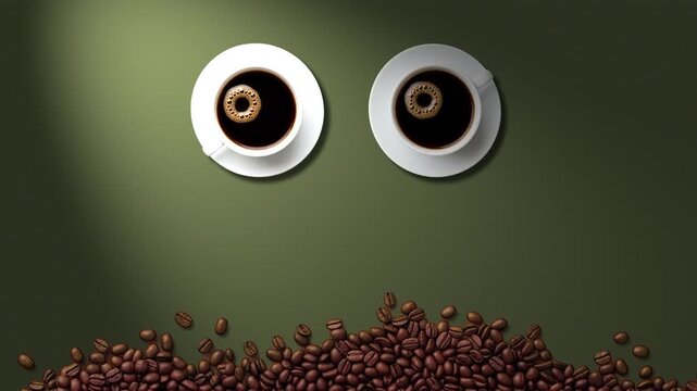 Coffee instructional video template with moving foam eyes and text space on green screen.