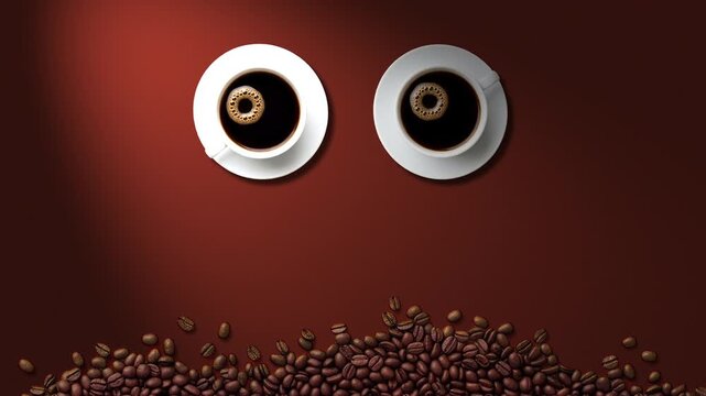 Coffee spot light layout with organic beans frame and empty center on Terracotta background.
