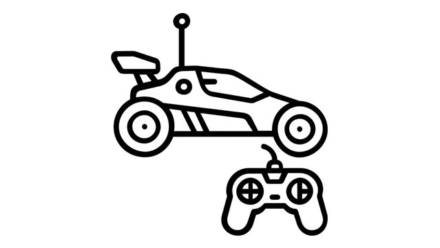 A detailed remote control car vector icon illustration with a modern controller, depicting a popular toy for children to explore basic mechanics and enjoy racing games in a minimalist style.