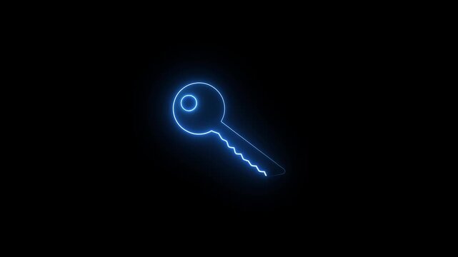 Glowing neon line Key icon isolated on black background.Futuristic technology key animation video.Neon key in trendy stylish colors.