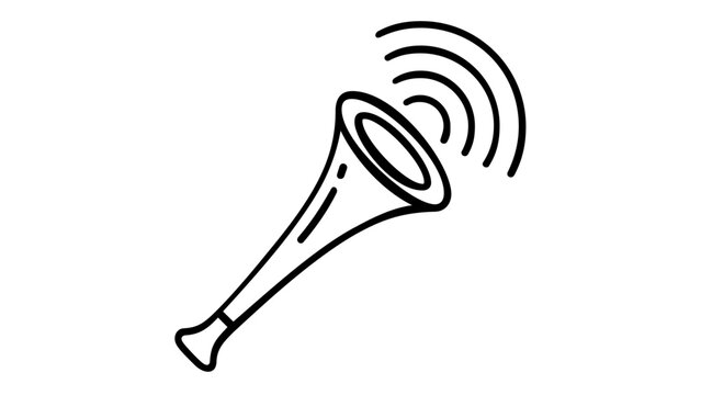 A professional vector icon illustration of a vuvuzela horn blowing, capturing the energy of a soccer stadium fan, designed with a clean minimalist line style for sports tournament branding.