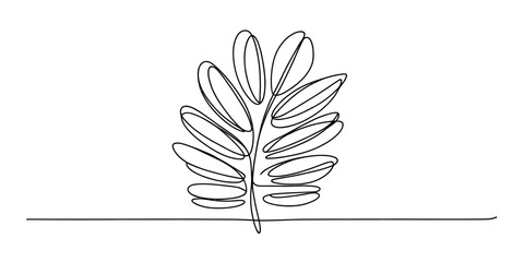 Single line drawing of a fern leaf on a horizontal line © Bobita