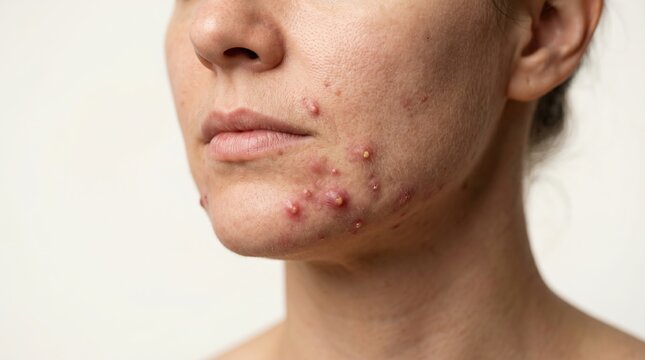 Severe Cystic Acne and Pustules on Female Patient's Chin and Jawline