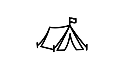 Camping tent line icon with flag on white background © Alan