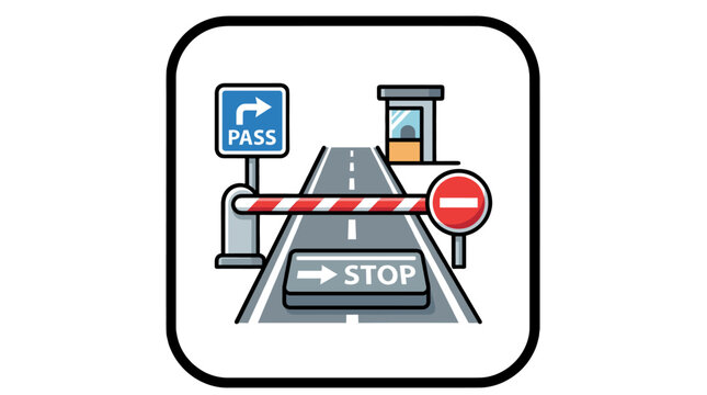 Parking barrier checkpoint icon with road and stop signs
