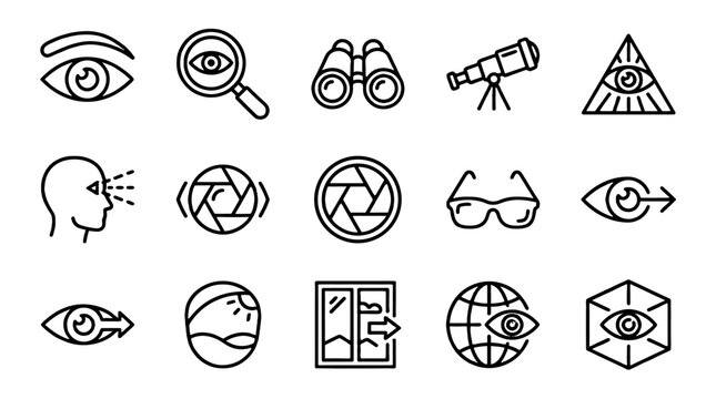 Vision and eye line icon set with optical symbol collection