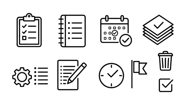To do list and task management line icon set