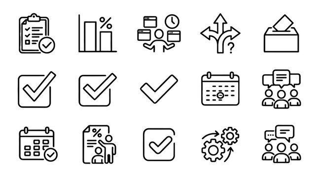 Task management and checklist line icon set