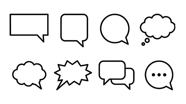 Outline speech bubble icon set with chat and thought symbols