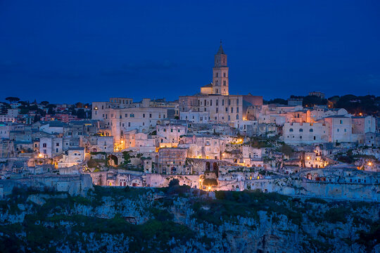 The Historic Matera City night view in Italy