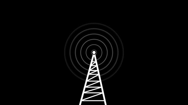 The Radio wave icon animation.White radio waves signal icon communication and broadcasting visuals.Circle frames pulsating motion.