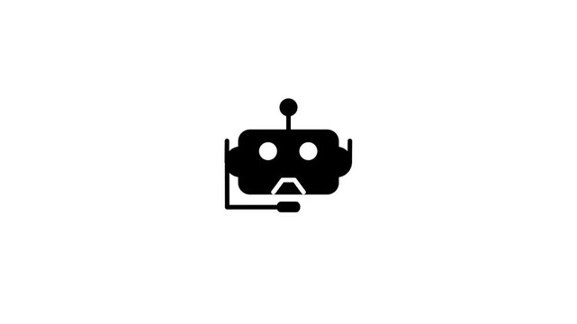 Robot animated icon face icon in blue circle on white background.Smooth progressive reveal isolated on white background.