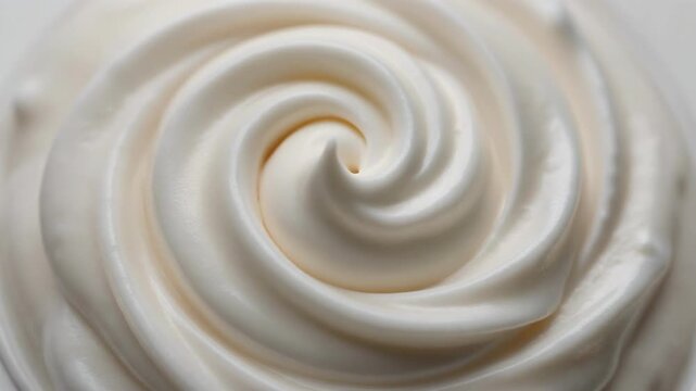 Creamy whipped frosting swirl spiral cream texture smooth dessert topping pale ivory close up silky elegant dessert decoration