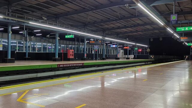 View of empty metro station platform with calm atmosphere and no crowd in urban setting