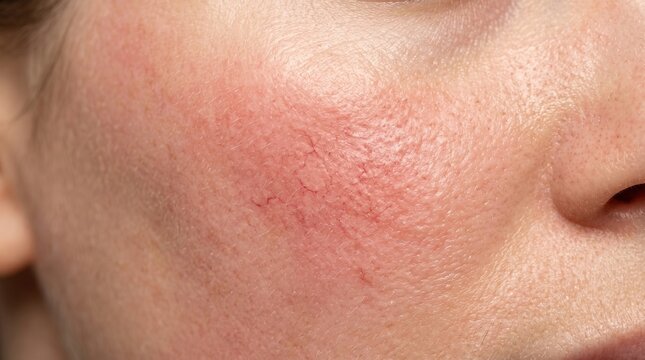 Extreme Close-up of Rosacea and Broken Capillaries on Human Face