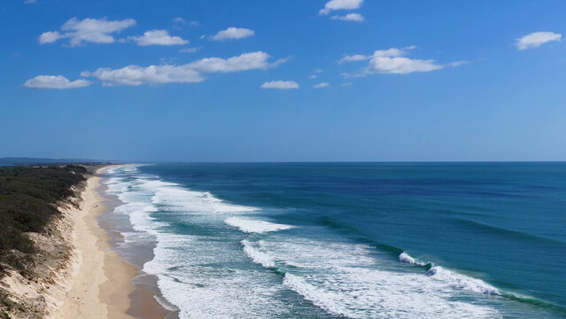 High Angle View of Ocean Waves Rolling onto South Stradbroke Island Beach