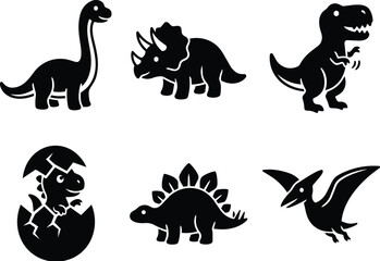 Obraz premium Dinosaur silhouettes in vector art set featuring tyrannosaurus rex triceratops stegosaurus and pterosaur