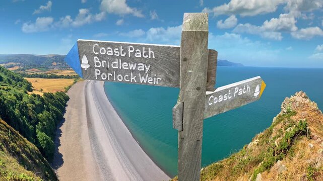 Signpost for the South West coast path ,Somerset, Uk