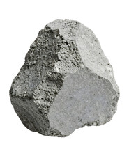 Fototapeta premium A rough, gray, irregularly shaped mineral stone with a textured surface, isolated on a white background, symbolizing geology and raw materials