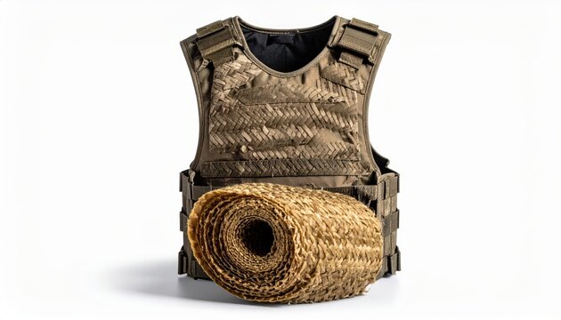 Detailed view of woven aramid fiber material inside a tactical police ballistic vest