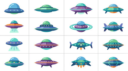 Collection of cartoon flying saucers and UFOs. © parunten