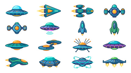 Collection of cartoon style alien spaceships and UFOs. © parunten