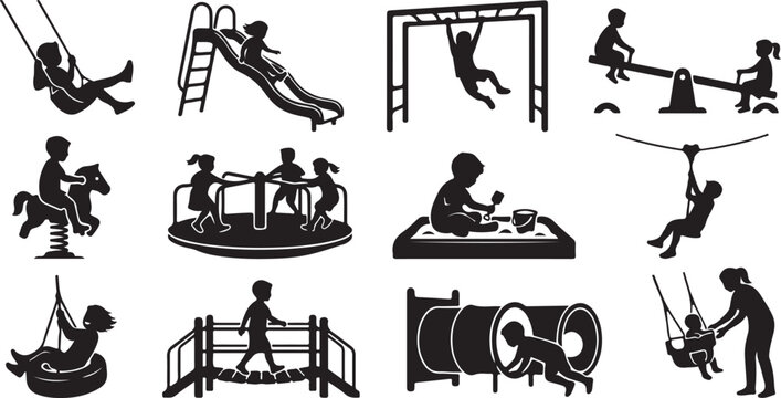 Kids Playground and Outdoor Activity Silhouette Vector Set
