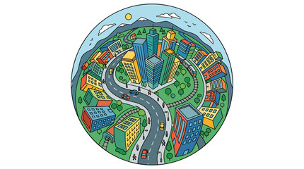Naklejka premium Vibrant Cityscape in a Globe with Green Spaces and Roads