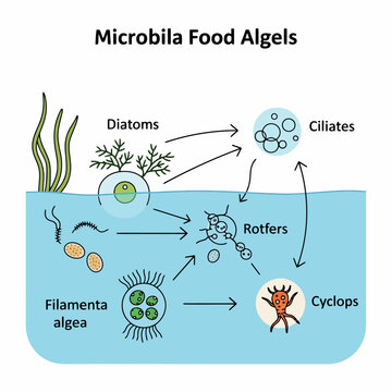 Microbial Food Algae Diagram Illustrating Aquatic Organisms.