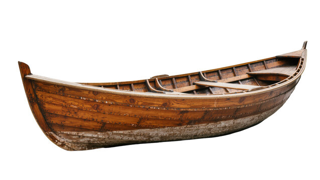 Wooden rowing boat with weathered planks and metal rivets