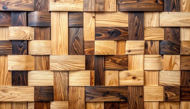 Abstract Geometric Wood Block Mosaic Wall Texture.