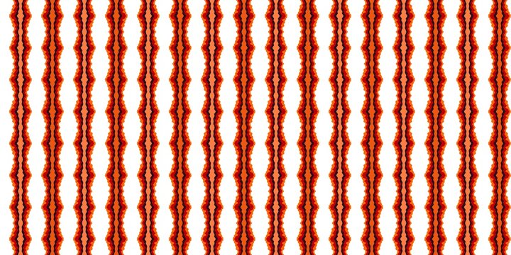 Ethnic ikat stripe seamless pattern on white background. Vibrant vertical wavy geometric ornament with orange, red, and brown lines for traditional apparel fabric, boho wallpaper, and packaging.