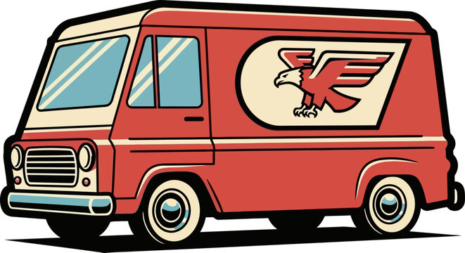 Red Vintage Delivery Step Van Vector Illustration Side View