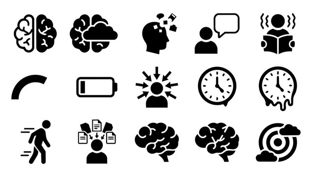 Concentration Difficulty and Cognitive Function Silhouette Icon Set