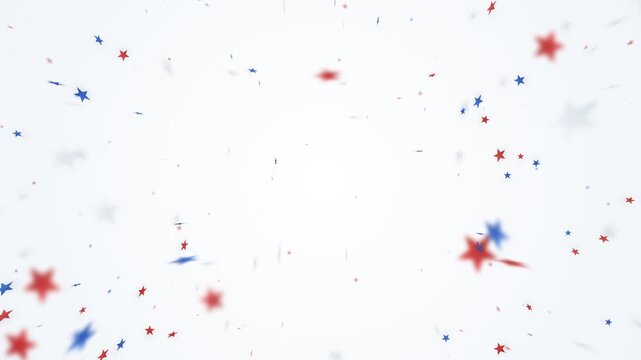 Patriotic Red White and Blue Stars Confetti - 4K 3D Seamless Loop Background