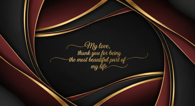 Elegant Burgundy And Gold Romantic Love Thank You Card Design With Luxury Black Background